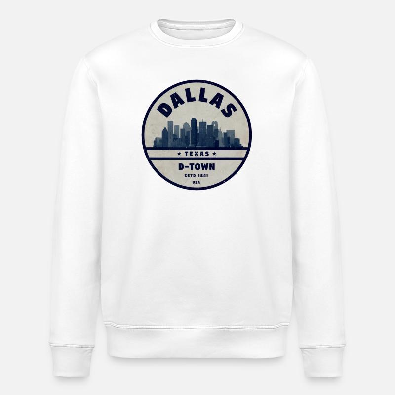 Dallas D-Town Skyline Emblem - Stanley/Stella Unisex Bio-Sweatshirt ROLLER - Weiß