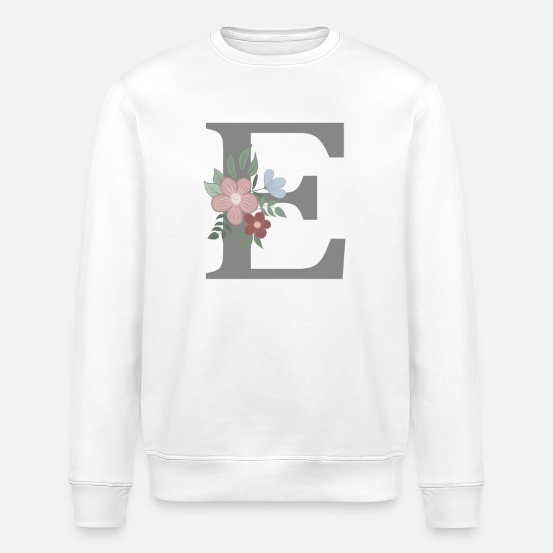 Lettre E avec gris fleur - Sweat bio ROLLER Stanley/Stella Unisexe - blanc