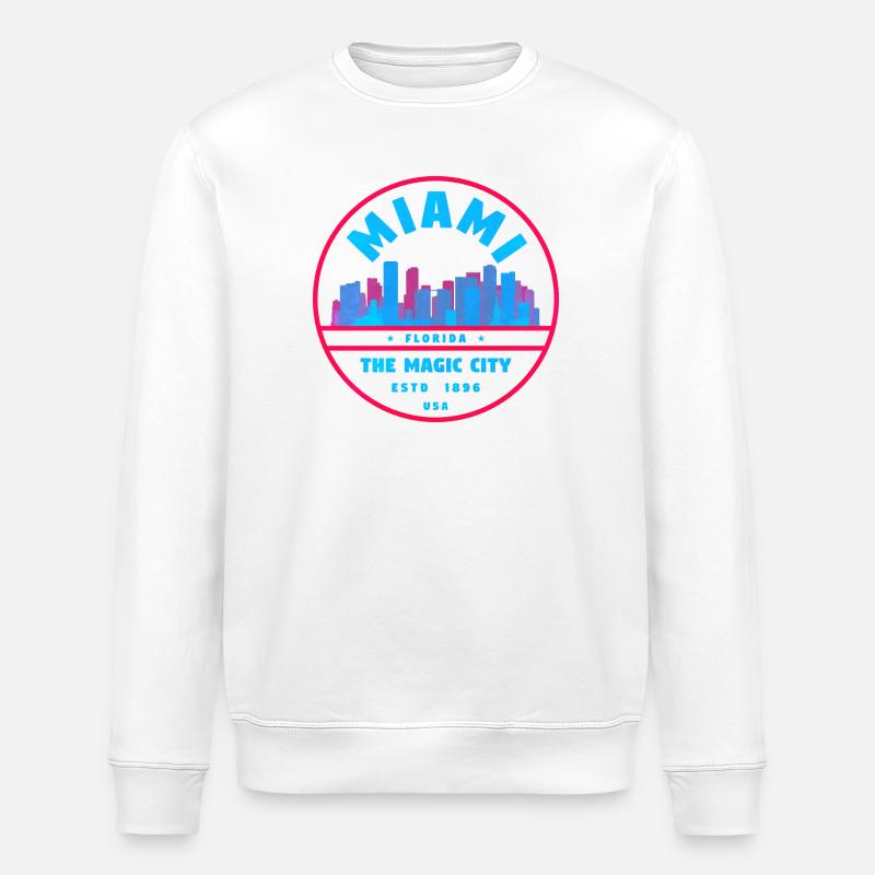 Miami Skyline Neon-Stempel - Stanley/Stella Unisex Bio-Sweatshirt ROLLER - Weiß