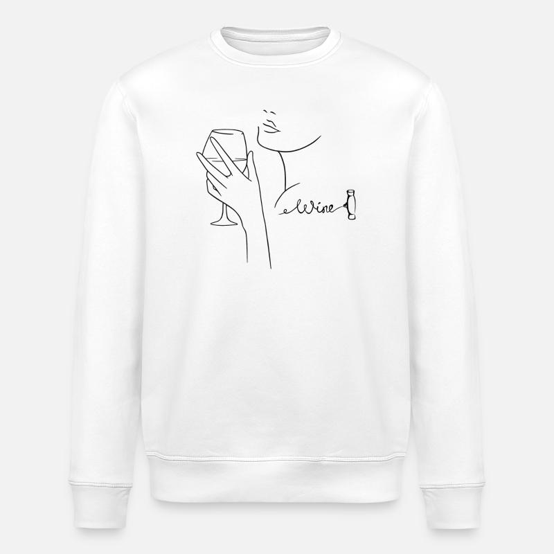 Linienkunst Weinglas Silhouette - Stanley/Stella Unisex Bio-Sweatshirt ROLLER - Weiß