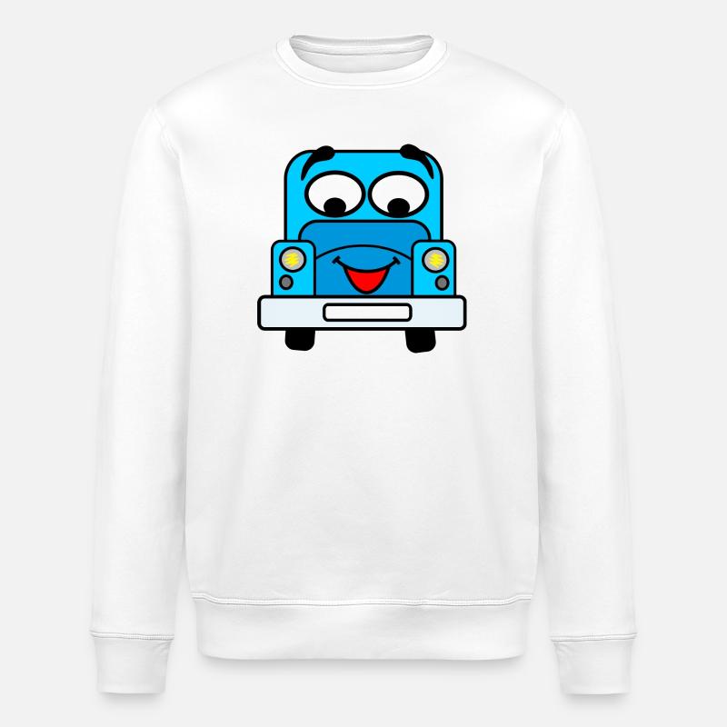 Cheerful car with face blue - Stanley/Stella ROLLER Unisex Organic Sweatshirt - white