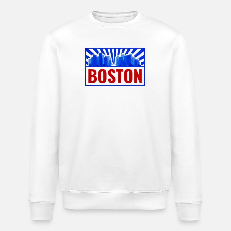 Boston Skyline Retro Red Blue - Stanley/Stella ROLLER Unisex Organic Sweatshirt - white