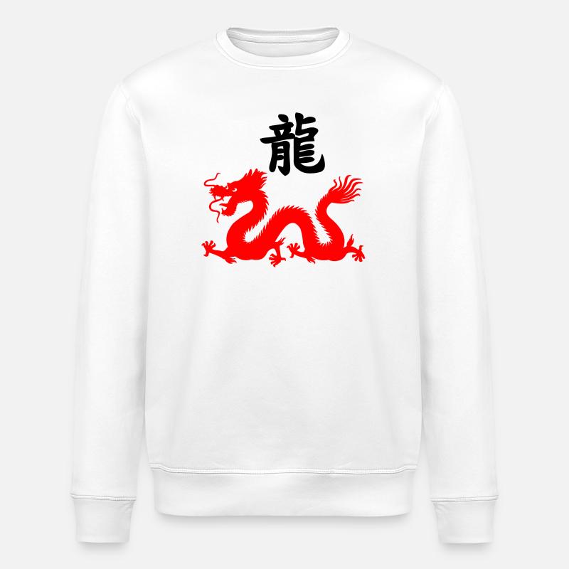 Chinese script with red dragon image - Stanley/Stella ROLLER Unisex Organic Sweatshirt - white