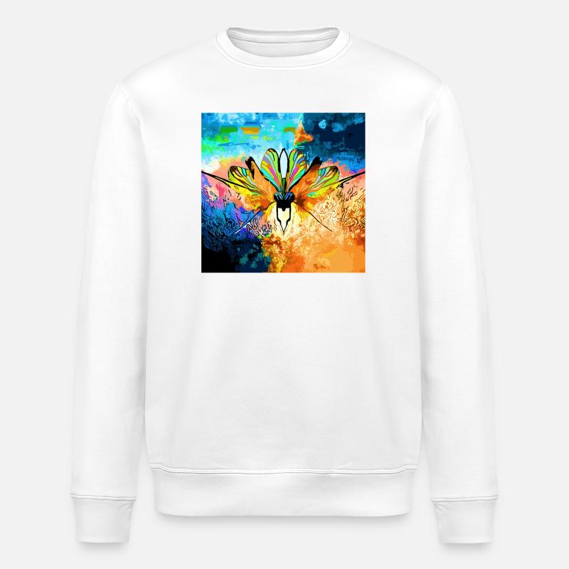 Bunter Falter im Farbmeer - Stanley/Stella Unisex Bio-Sweatshirt ROLLER - Weiß