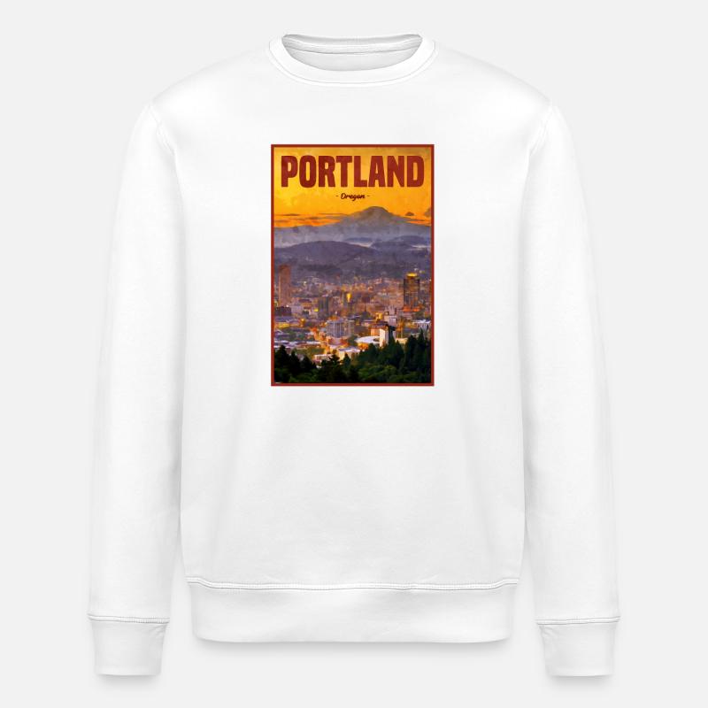 Portland Skyline im Abendlicht - Stanley/Stella Unisex Bio-Sweatshirt ROLLER - Weiß