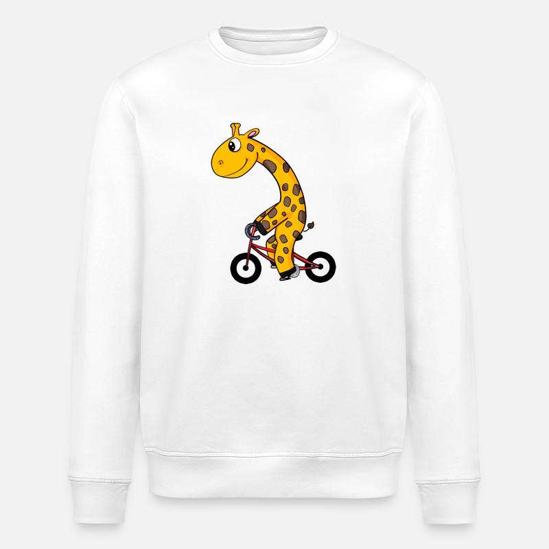Giraffe fährt Fahrrad - Stanley/Stella Unisex Bio-Sweatshirt ROLLER - Weiß