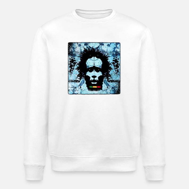 Reggae Man Portrait with Graffiti Style - Stanley/Stella ROLLER Unisex Organic Sweatshirt - white
