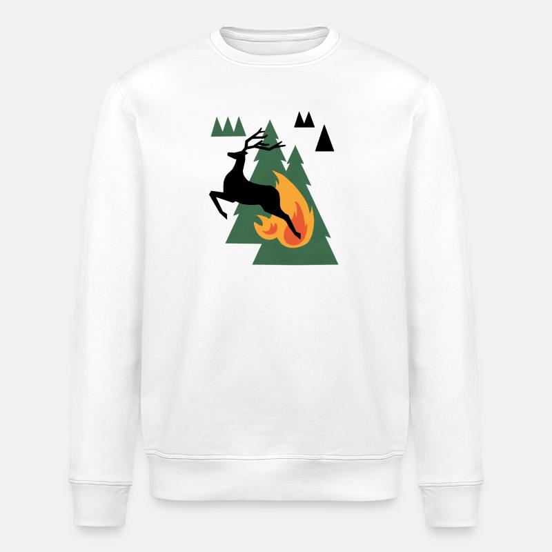 Bear by Campfire in Pines - Stanley/Stella ROLLER Unisex Organic Sweatshirt - white