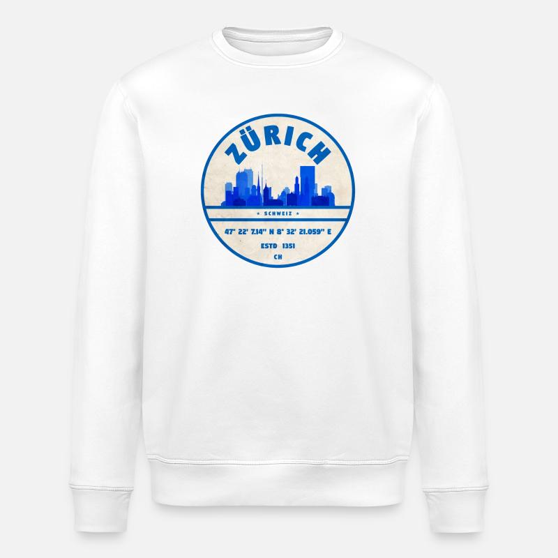 Zürich Skyline Blau Stempel - Stanley/Stella Unisex Bio-Sweatshirt ROLLER - Weiß