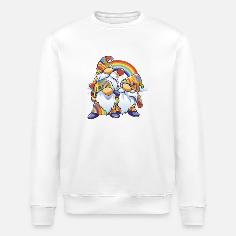 Rainbow Gnome Duo - Stanley/Stella Unisex Bio-Sweatshirt ROLLER - Weiß