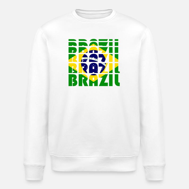 Brazil Flags Grid Pattern - Stanley/Stella ROLLER Unisex Organic Sweatshirt - white