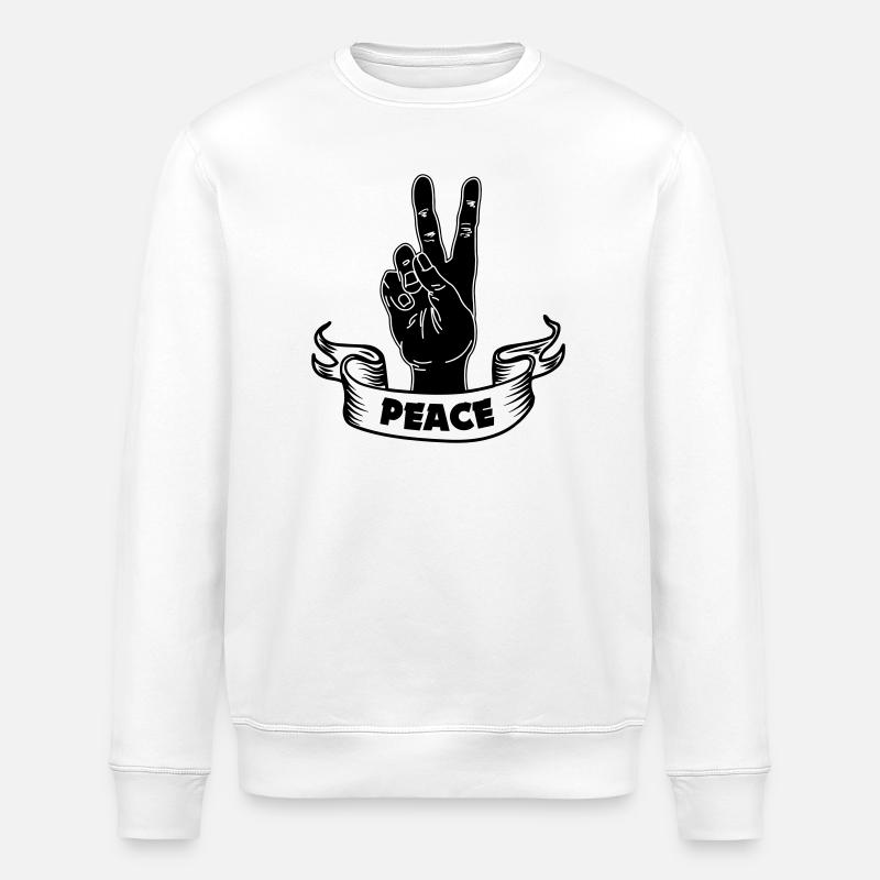 Schwarzer Handfrieden mit Text FRIEDEN - Stanley/Stella Unisex Bio-Sweatshirt ROLLER - Weiß