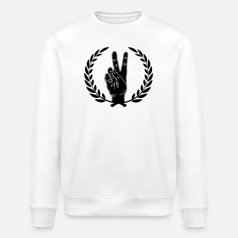 Black hand peace in laurel wreath - Stanley/Stella ROLLER Unisex Organic Sweatshirt - white