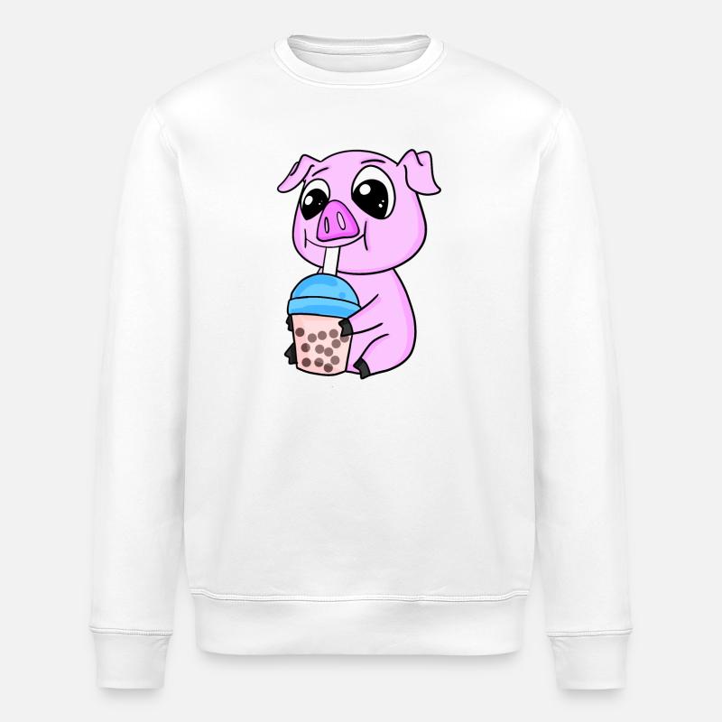 Schwein Bubble tea Motiv - Stanley/Stella Unisex Bio-Sweatshirt ROLLER - Weiß