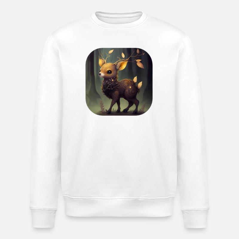 Süßes goldenes Rehkitz im dunklen Wald - Stanley/Stella Unisex Bio-Sweatshirt ROLLER - Weiß