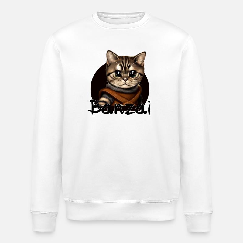 Banzai Cat Space Adventure - Stanley/Stella ROLLER Unisex Organic Sweatshirt - white