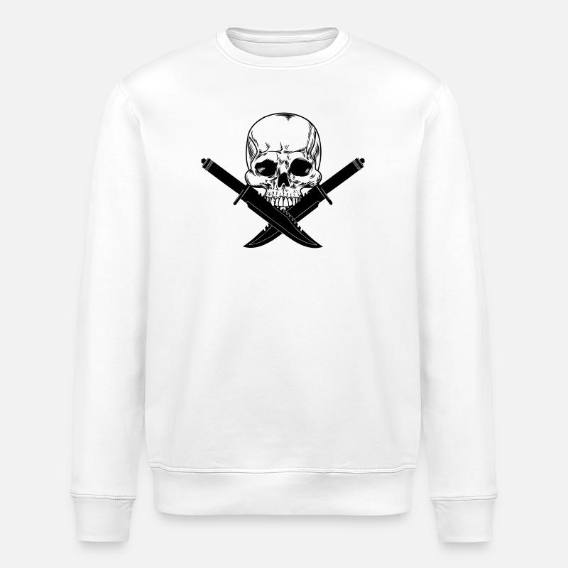 Skull skull crossed with two knives - Stanley/Stella ROLLER Unisex Organic Sweatshirt - white
