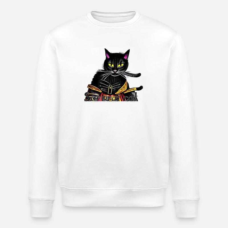Samurai-Katze mit Goldrüstung - Stanley/Stella Unisex Bio-Sweatshirt ROLLER - Weiß
