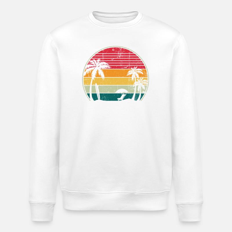 Retro Sunset Palm Circle - Stanley/Stella ROLLER Unisex Organic Sweatshirt - white
