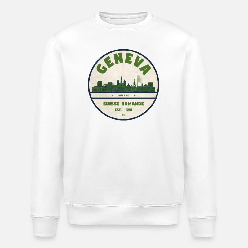 Geneva Skyline Badge Romande - Stanley/Stella ROLLER Unisex Organic Sweatshirt - white