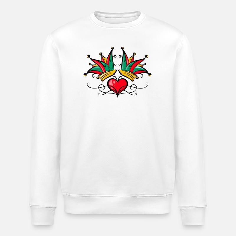 Fool's Cap Carnival Heart Tattoo - Stanley/Stella ROLLER Unisex Organic Sweatshirt - white