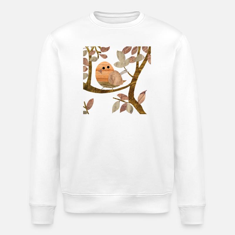 Vogel im Baum - Holz - Stanley/Stella Unisex Bio-Sweatshirt ROLLER - Weiß