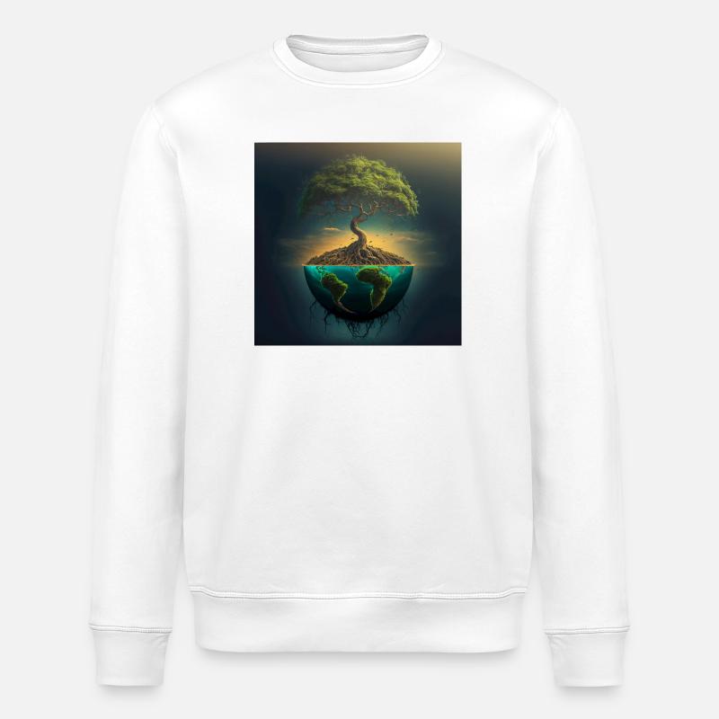 Welttree: Baum über halber Kugel - Stanley/Stella Unisex Bio-Sweatshirt ROLLER - Weiß