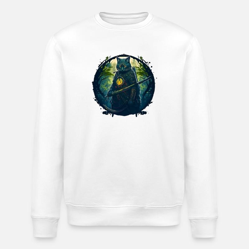 Cat as samurai in forest - Stanley/Stella ROLLER Unisex Organic Sweatshirt - white