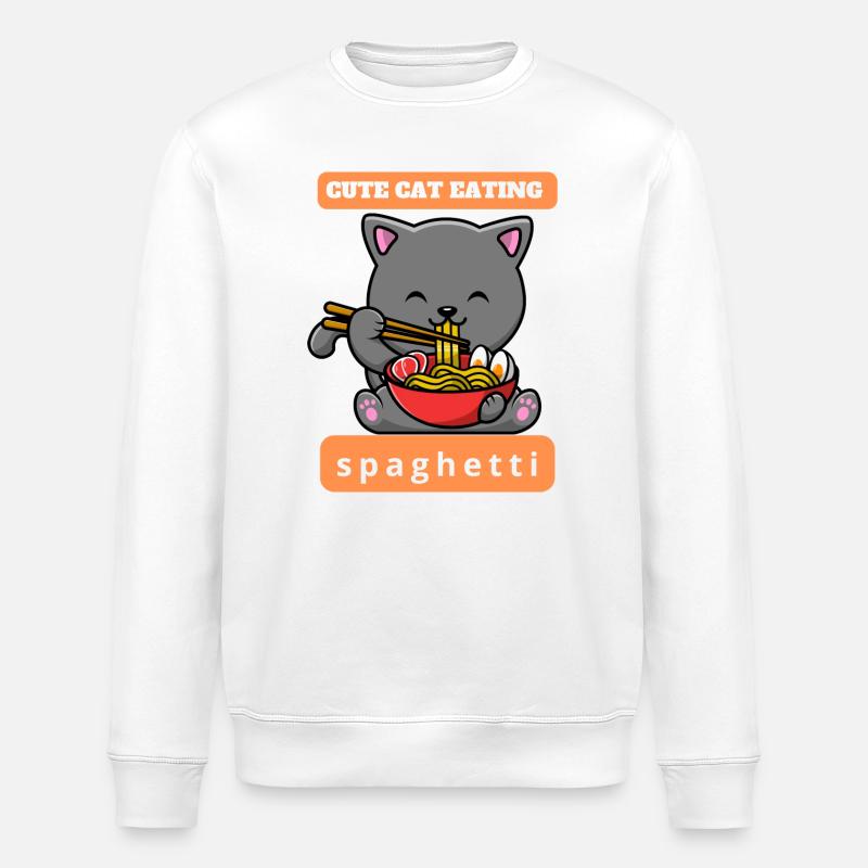 Funny cat eats spaghetti - Stanley/Stella ROLLER Unisex Organic Sweatshirt - white