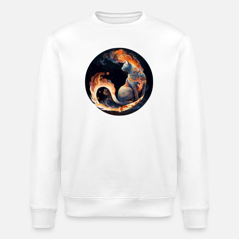 Fiery cat magic in constellation design - Stanley/Stella ROLLER Unisex Organic Sweatshirt - white