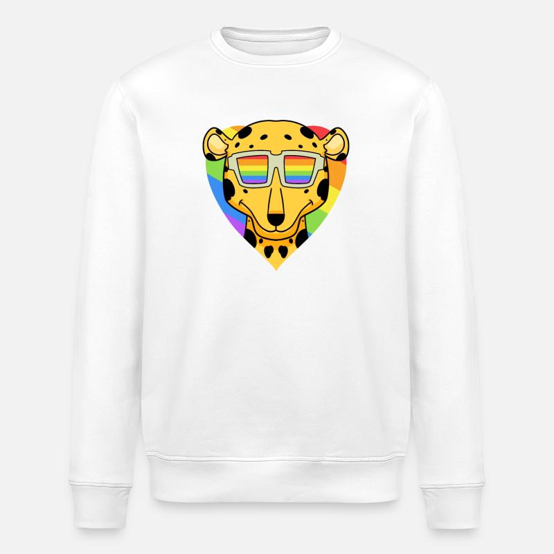 Rainbow - Cheetah with glasses - Stanley/Stella ROLLER Unisex Organic Sweatshirt - white
