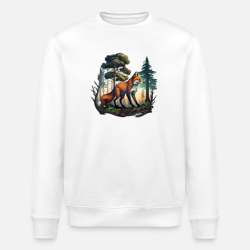 Fox in the forest - Stanley/Stella ROLLER Unisex Organic Sweatshirt - white