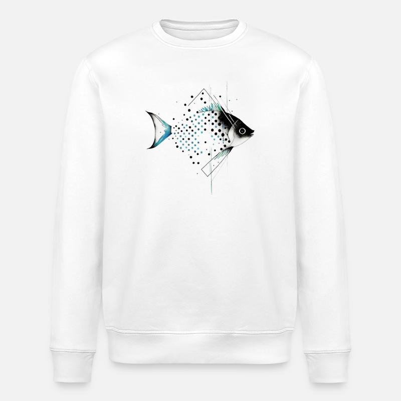 Geometrischer Fisch mit Blaustich - Stanley/Stella Unisex Bio-Sweatshirt ROLLER - Weiß