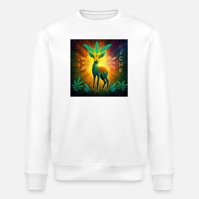 Biche cosmique aux feuilles cannabis - Sweat bio ROLLER Stanley/Stella Unisexe - blanc