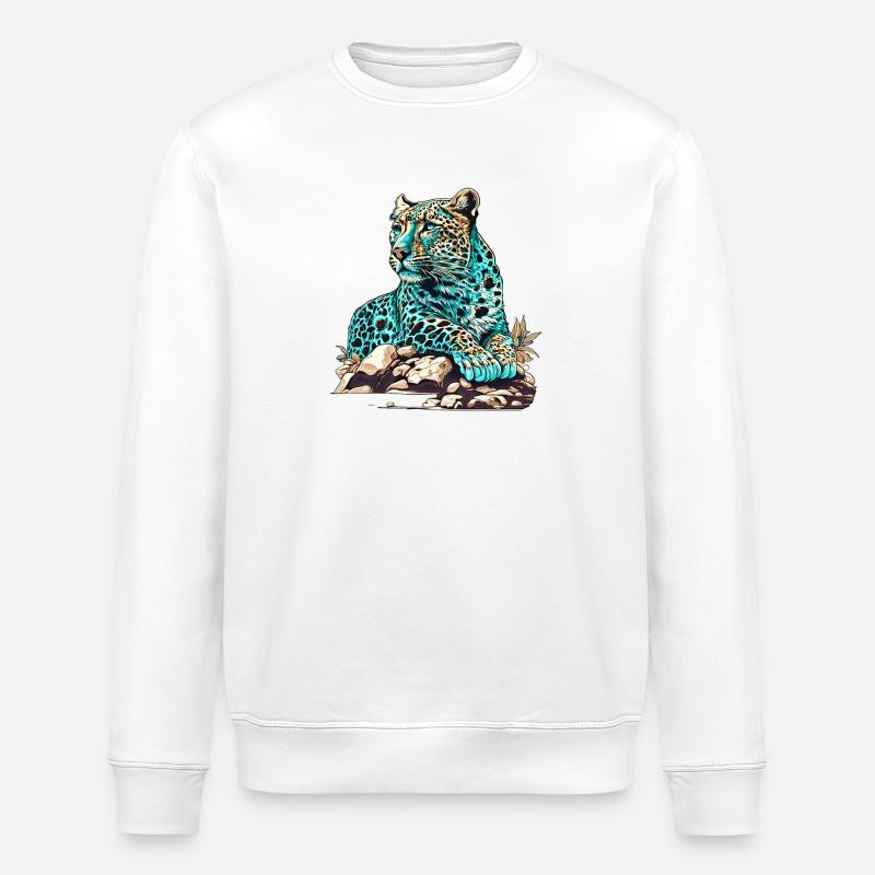Leopard lying in wait - Stanley/Stella ROLLER Unisex Organic Sweatshirt - white