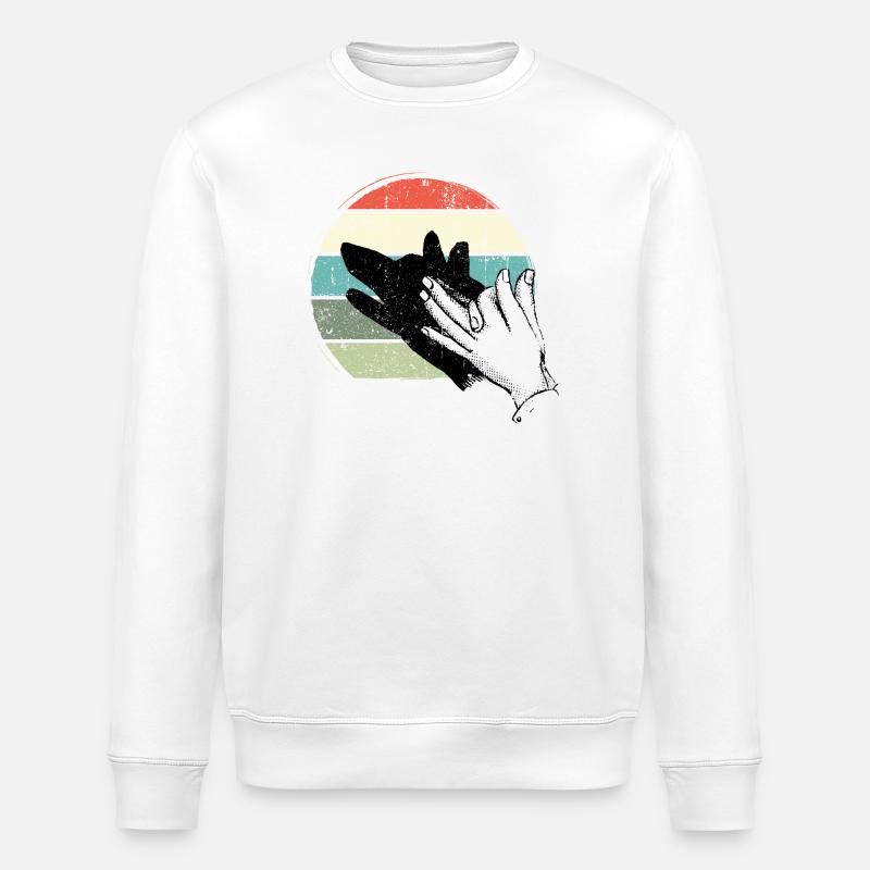 Retro Sunset Hand Silhouette - Stanley/Stella ROLLER Unisex Organic Sweatshirt - white