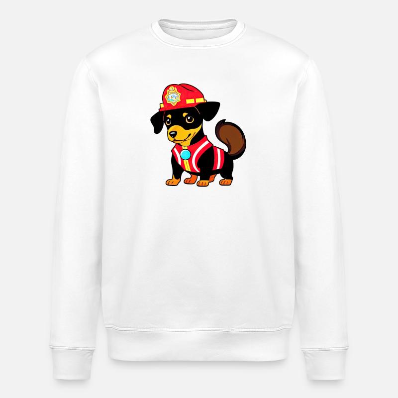 Dachshund as firefighter - Stanley/Stella ROLLER Unisex Organic Sweatshirt - white