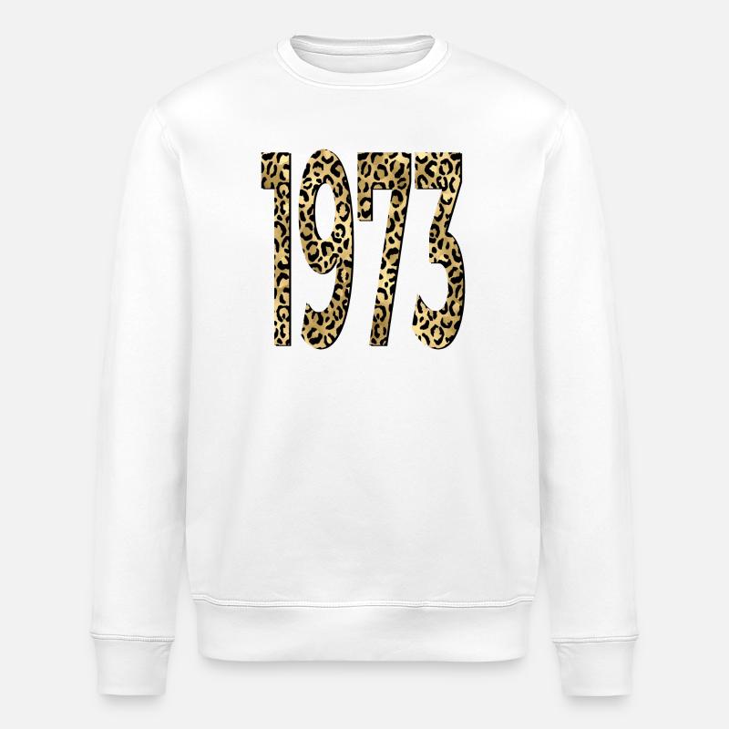 Number 1973 - LEOPARD PRINT - BIRTHDAY - Stanley/Stella ROLLER Unisex Organic Sweatshirt - white