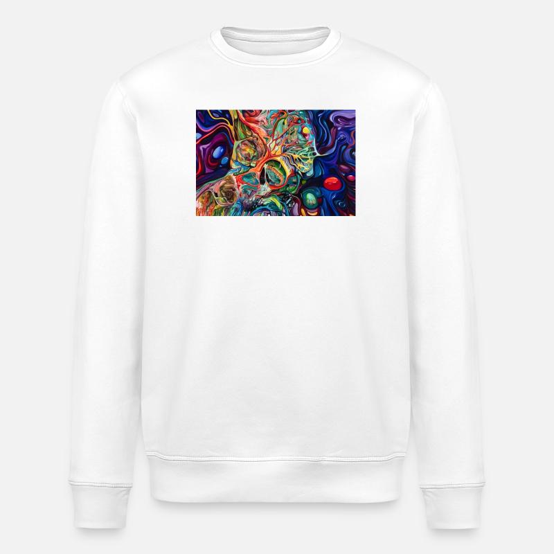 Chromatic Skull Fluid Art - Stanley/Stella ROLLER Unisex Organic Sweatshirt - white