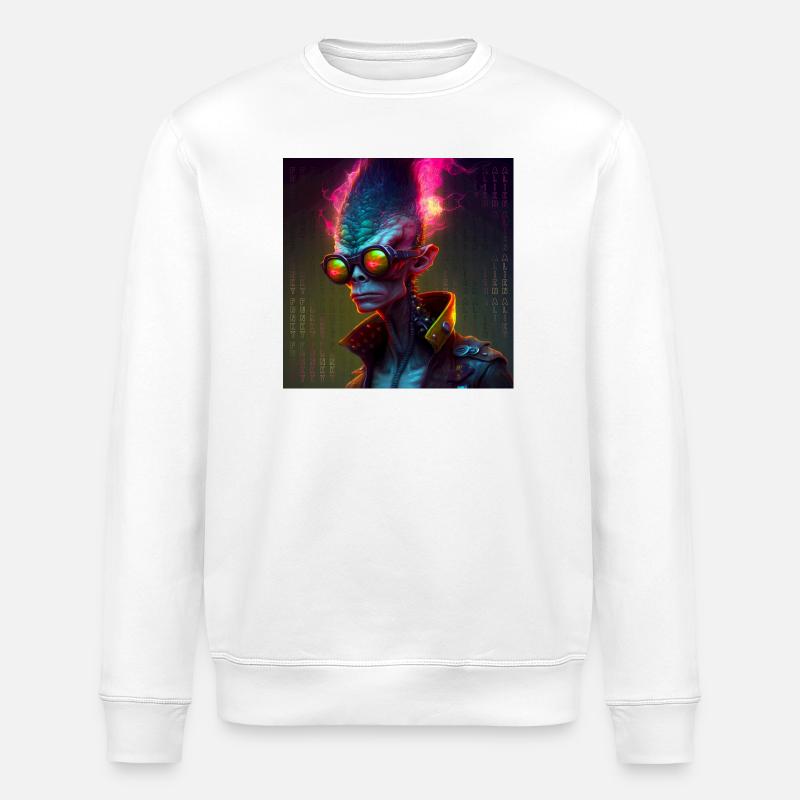 Funky alien 01 - Stanley/Stella ROLLER Unisex Organic Sweatshirt - white