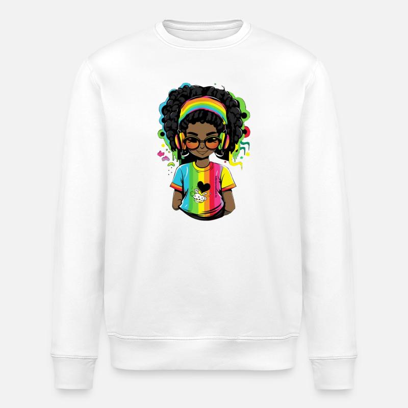 Leuchtender Reggae-Pullover mit Rainbow-Design - Stanley/Stella Unisex Bio-Sweatshirt ROLLER - Weiß