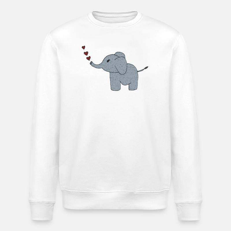 Tissu éléphant avec cœurs - Sweat bio ROLLER Stanley/Stella Unisexe - blanc