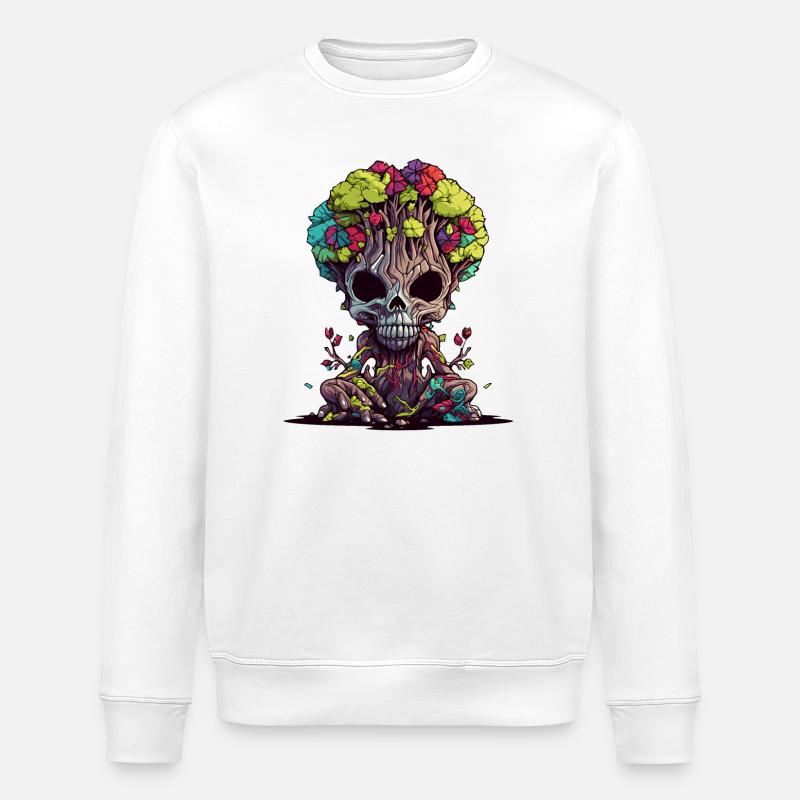 Tree Skull Bloom - Stanley/Stella ROLLER Unisex Organic Sweatshirt - white