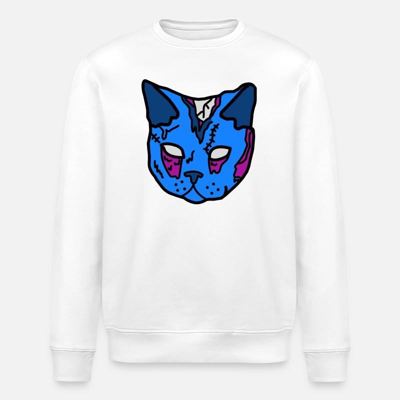 Blauer Katzenmaske Patchwork - Stanley/Stella Unisex Bio-Sweatshirt ROLLER - Weiß