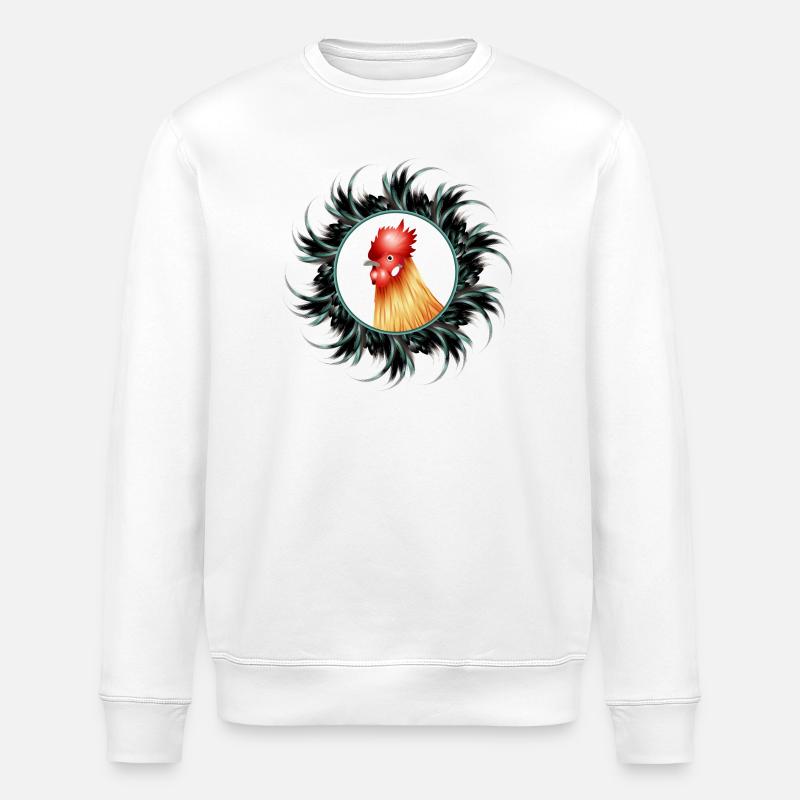 magnificent rooster in feather frame - Stanley/Stella ROLLER Unisex Organic Sweatshirt - white
