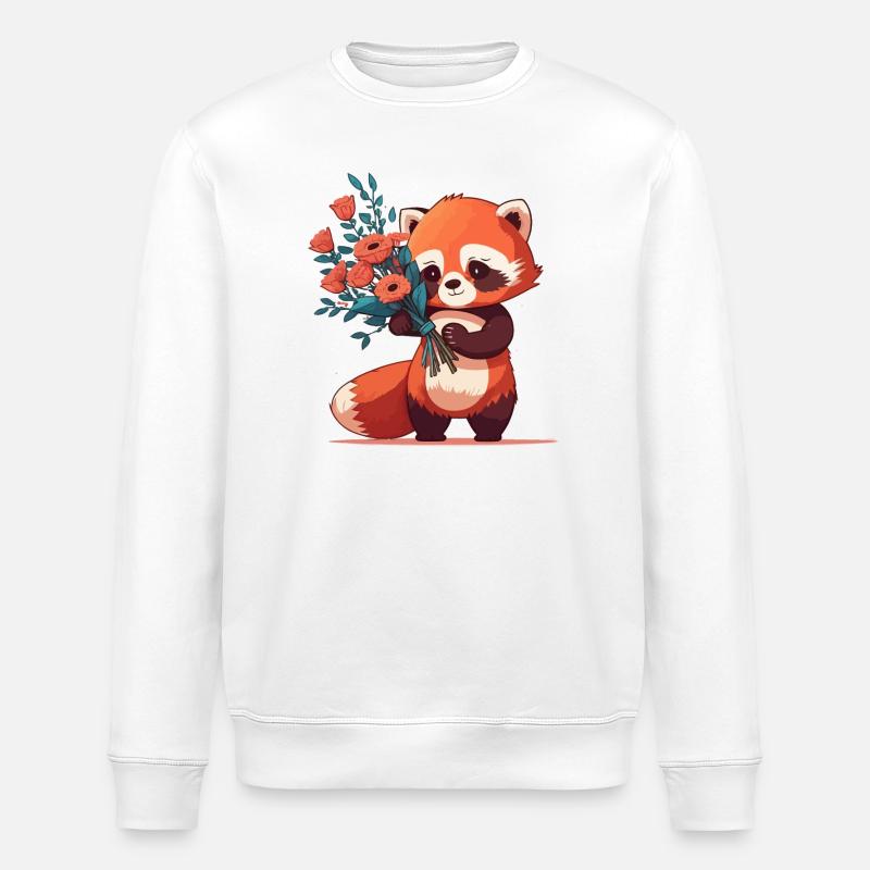 red panda with flowers - Stanley/Stella ROLLER Unisex Organic Sweatshirt - white