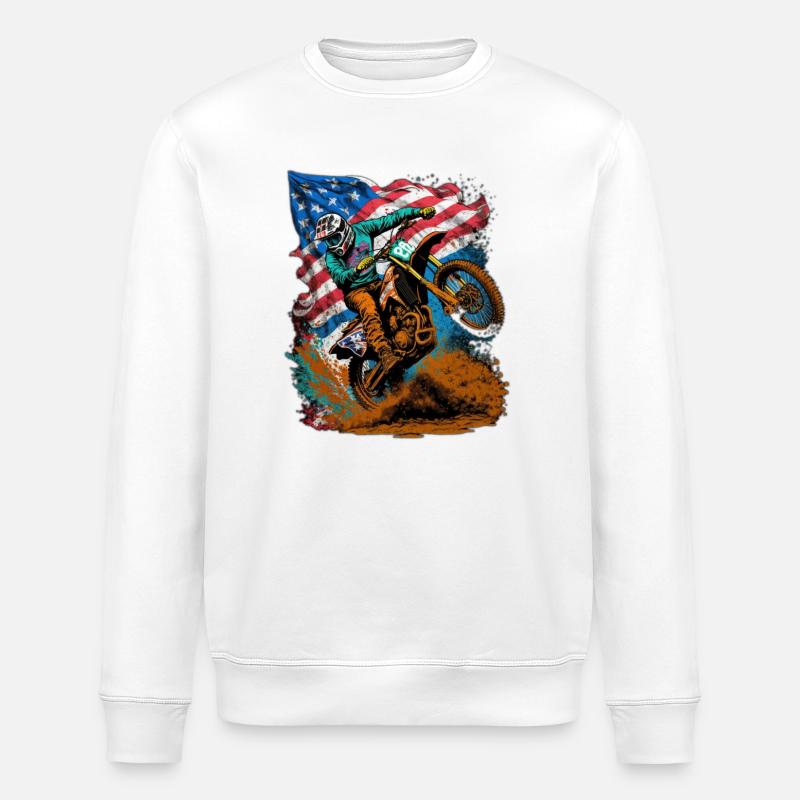 Motocross Action mit US-Flagge - Stanley/Stella Unisex Bio-Sweatshirt ROLLER - Weiß