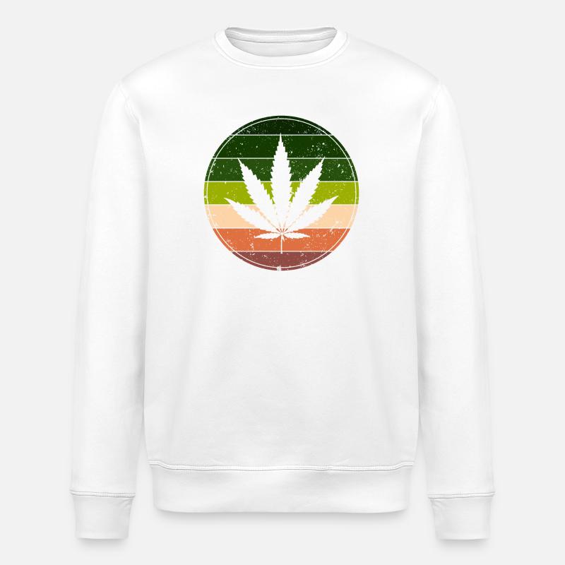 Retro Rainbow Cannabis Round - Stanley/Stella ROLLER Unisex Organic Sweatshirt - white