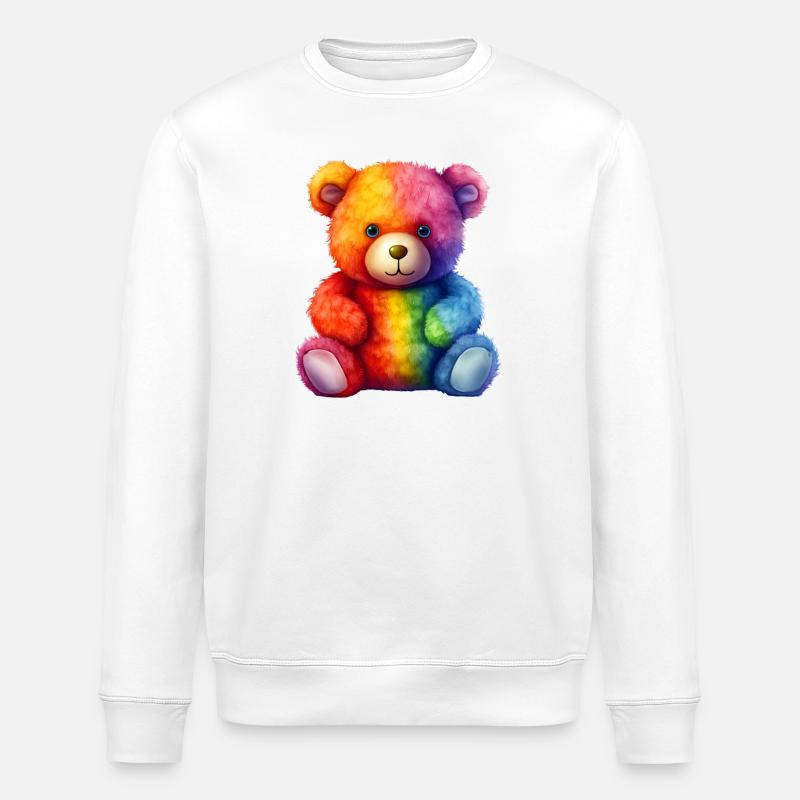 Rainbow Plush Bear Hug - Stanley/Stella ROLLER Unisex Organic Sweatshirt - white