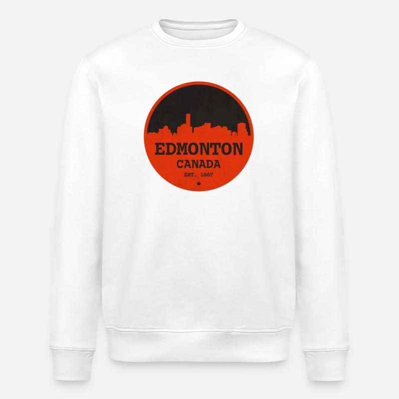 Edmonton Skyline Retro Circle - Stanley/Stella ROLLER Unisex Organic Sweatshirt - white